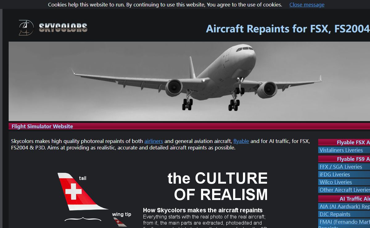 Aircraft Repaints for FSX, FS2004 & P3D - SKYCOLORS
