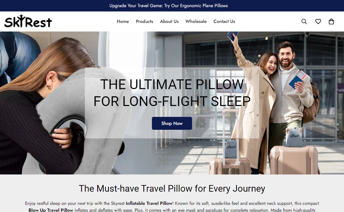 SkyRest® Inflatable Travel Pillow, Portable head neck rest pillow