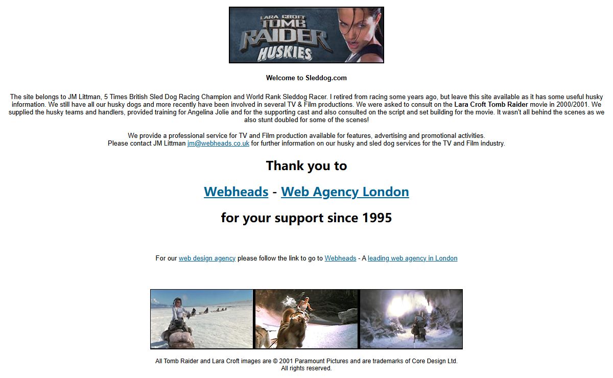 Welcome To SLEDDOG.COM The No.1 Sleddog Site and The Tomb Raider Huskies