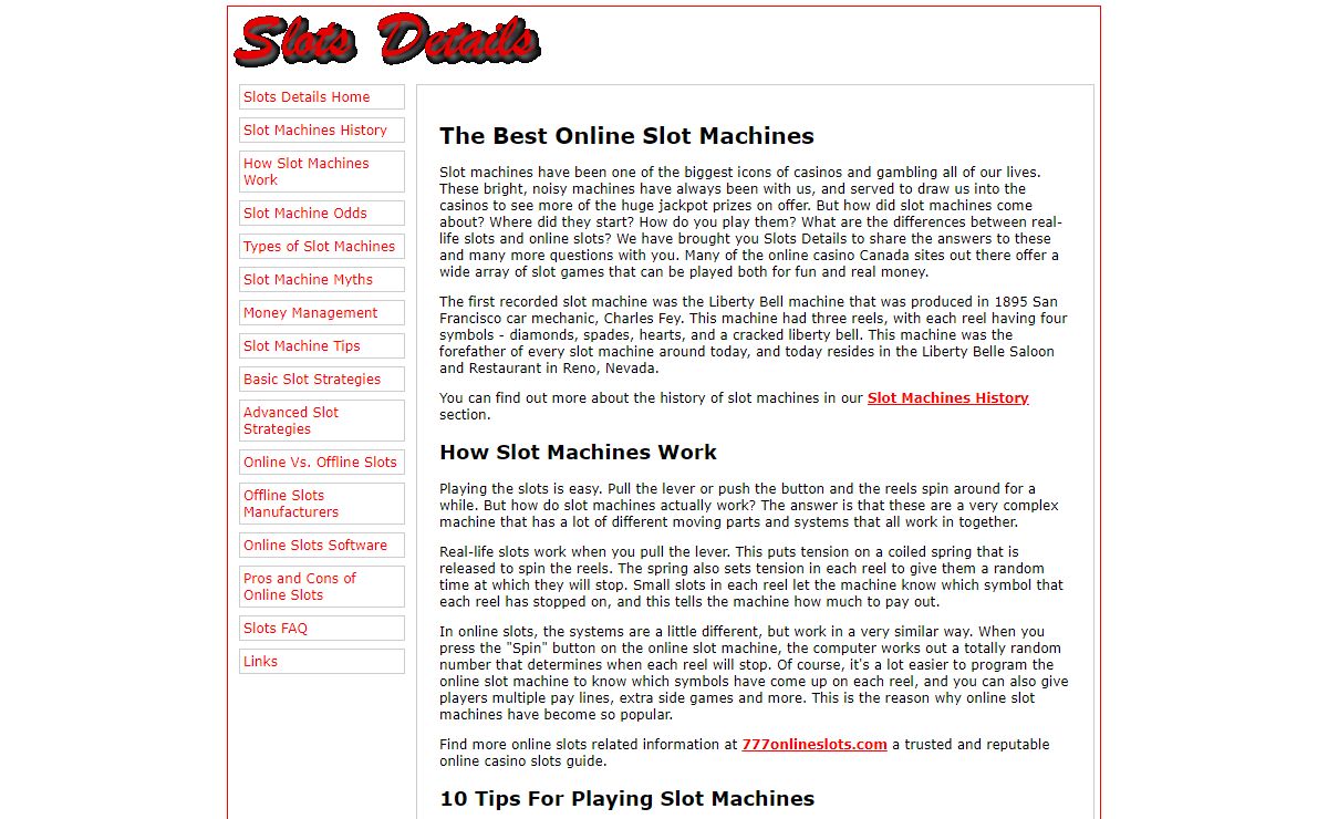Slots Details Guide to Online Slots and Slot Machines Gaming