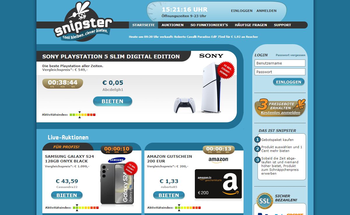 snipster - Auktionen zum Schnäppchen-Preis