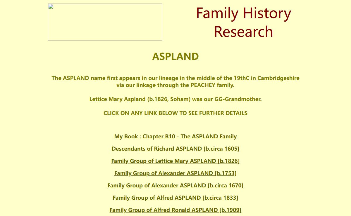 Soberhill - Family History ASPLAND