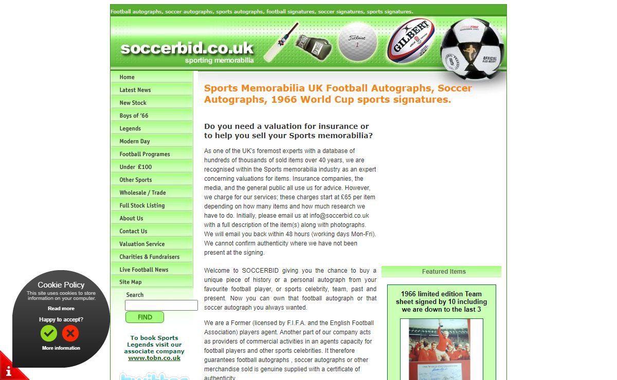Welcome to Soccerbid suppliers of Football Autographs, Sports Autographs, Football Autographs, Authentic football autographs, football autograph Shirts, Premiership Autographed Football, Autographed Footballs, Football Autographs Football Memorabilia, football autographs, football autograph shirts, sporting signatures & memorabilia.