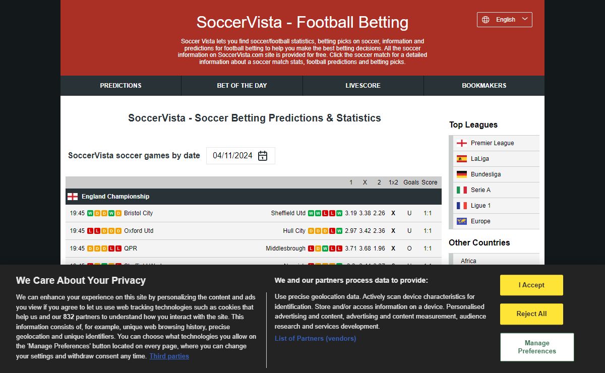 SoccerVista - the original SoccerVista website