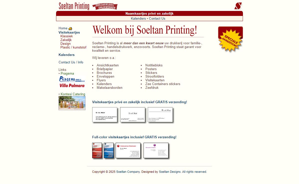 Drukkerij Soeltan Printing - visitekaartjes, naamkaartjes