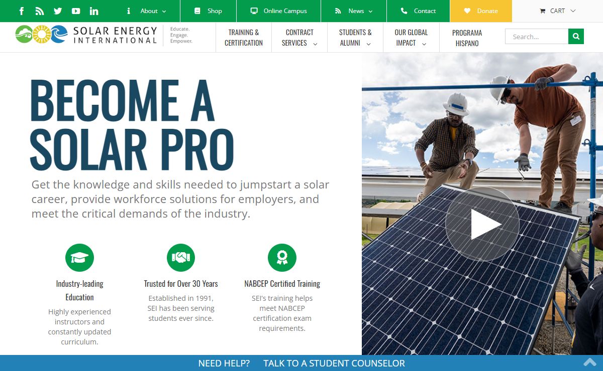 Clean Energy Careers Grow Here - Solar Energy International (SEI)