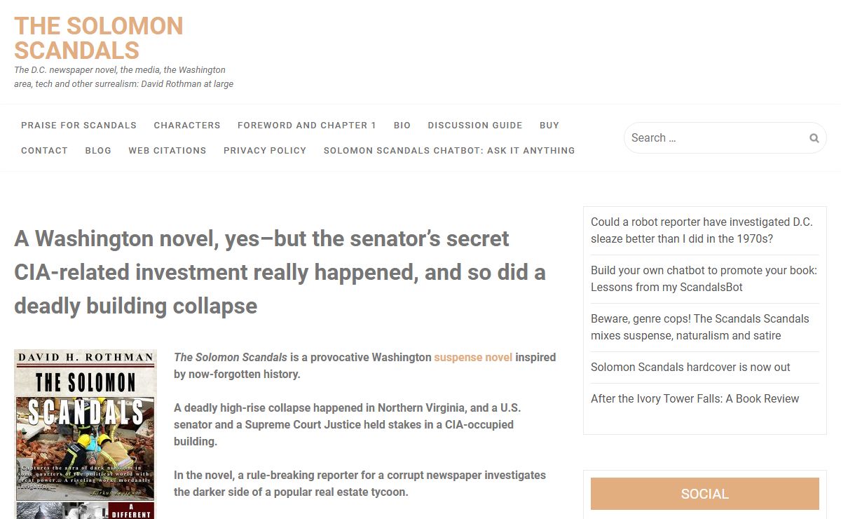 The Solomon Scandals – The D.C. newspaper novel, the media, the Washington area, tech and other surrealism: David Rothman at large