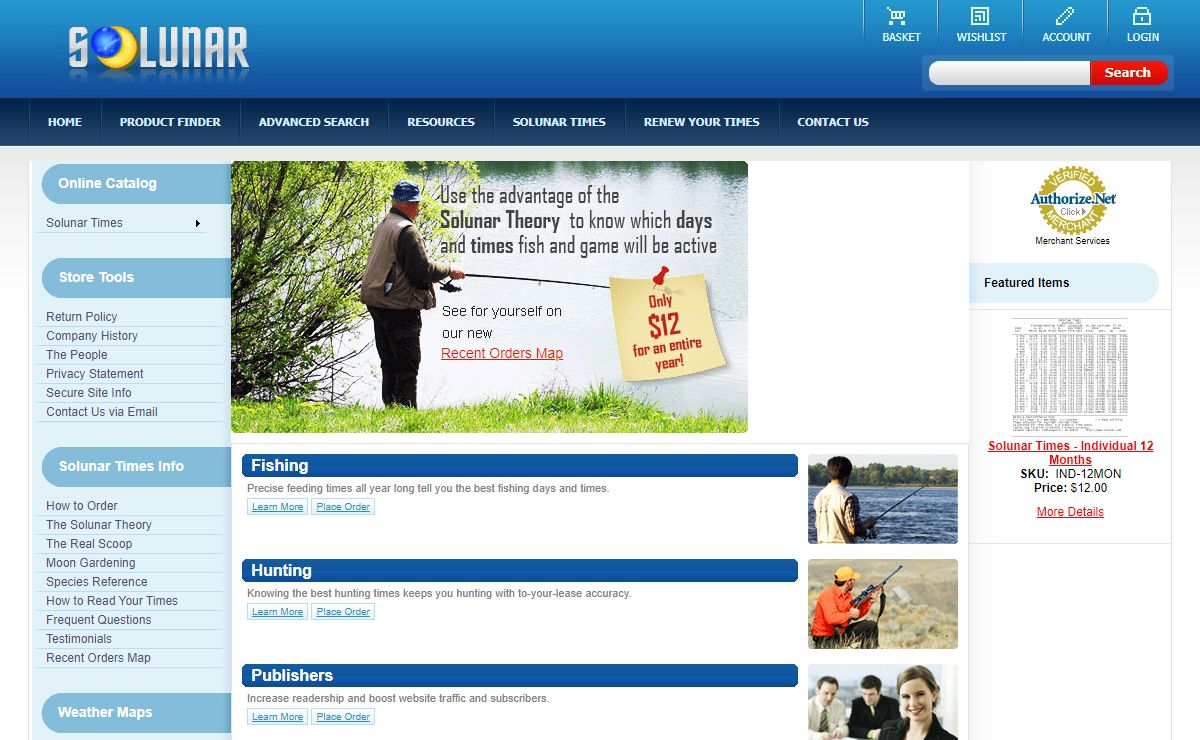Home of Solunar Fishing and Hunting Time Tables