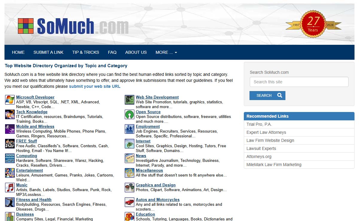 SoMuch.com free link directory of web resources, Submit links for free