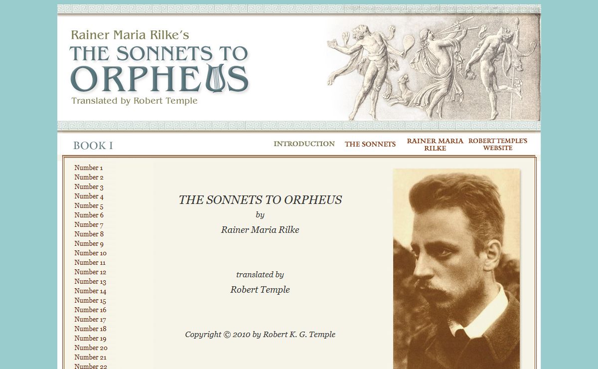 THE SONNETS TO ORPHEUS by Rainer Maria Rilke, translated by Robert Temple
