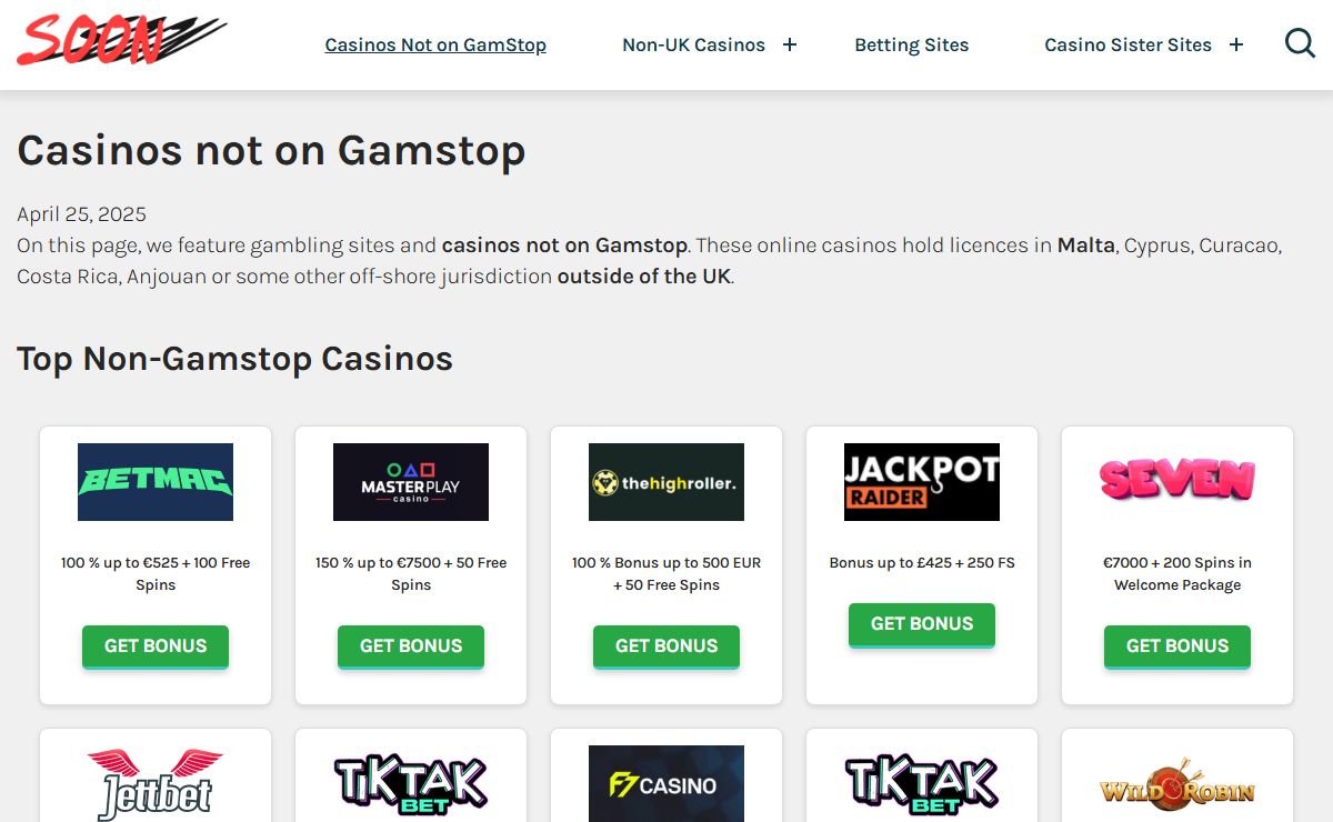 Casinos not on Gamstop - Best Non Gamstop Casino UK