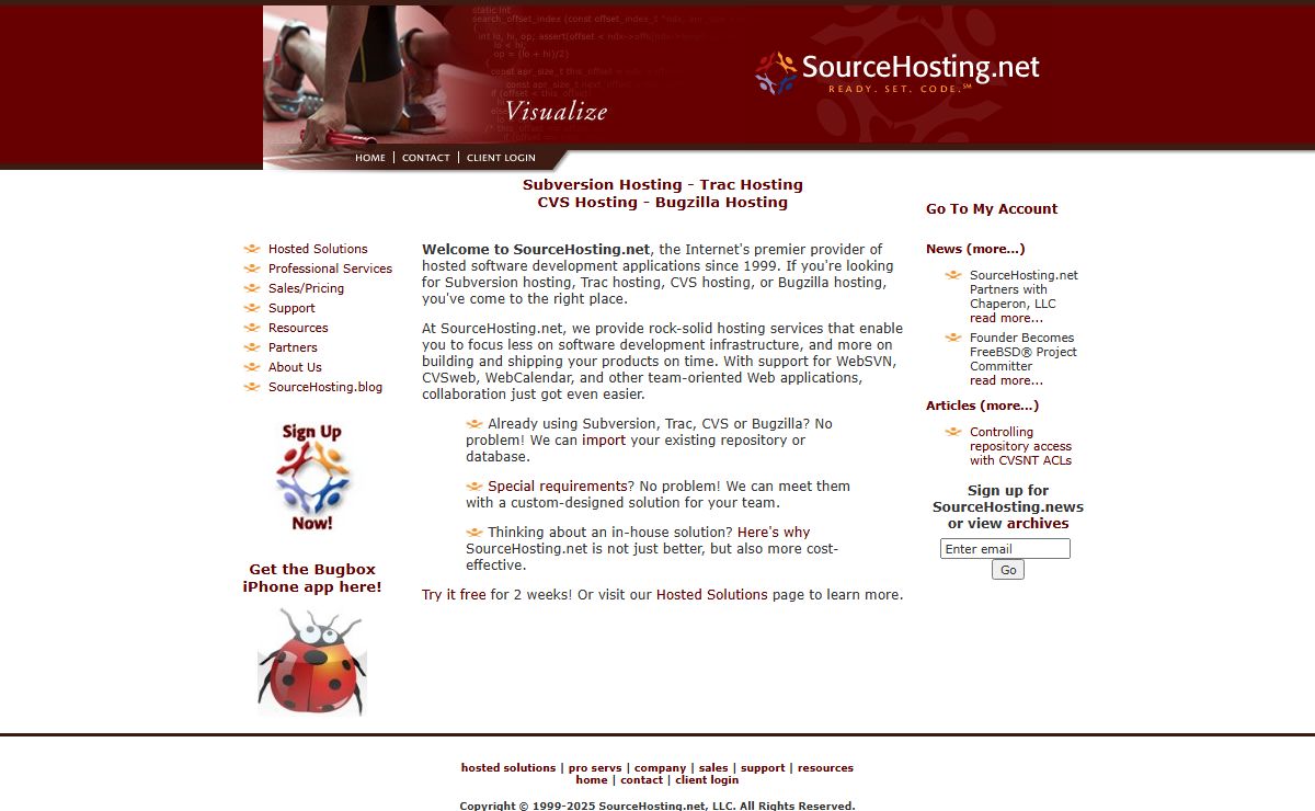 Subversion hosting, Trac hosting, CVS hosting and Bugzilla hosting - SourceHosting.net