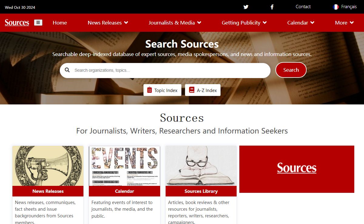 Sources for Journalists, Researchers, Writers