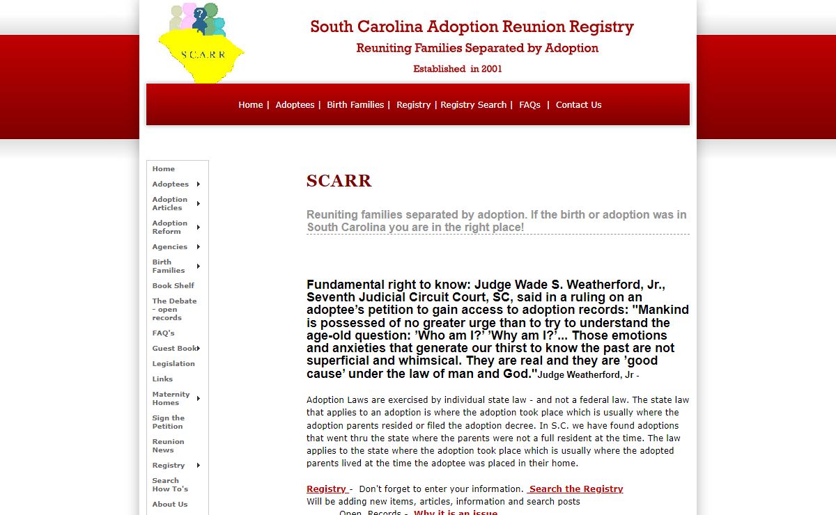 South Carolina Adoption Reunion Registry - Reuniting Families Separated by Adoption
