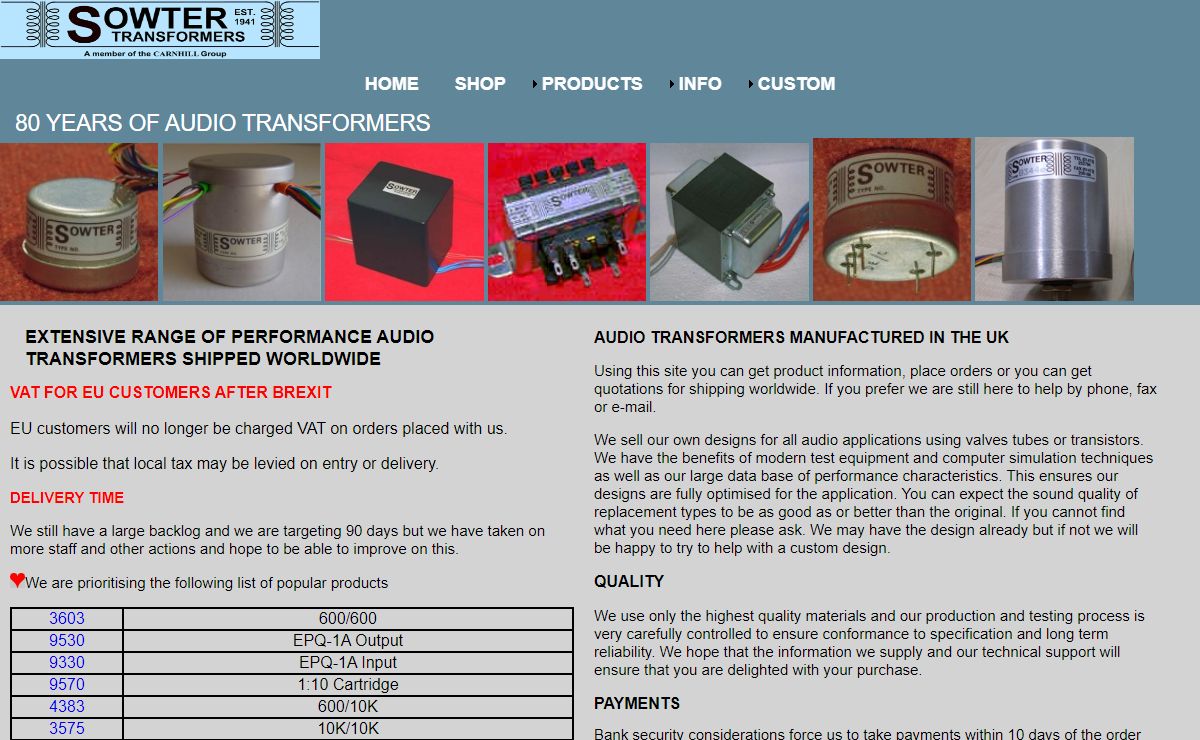 SOWTER AUDIO TRANSFORMERS WORLDWIDE SHIPPING
