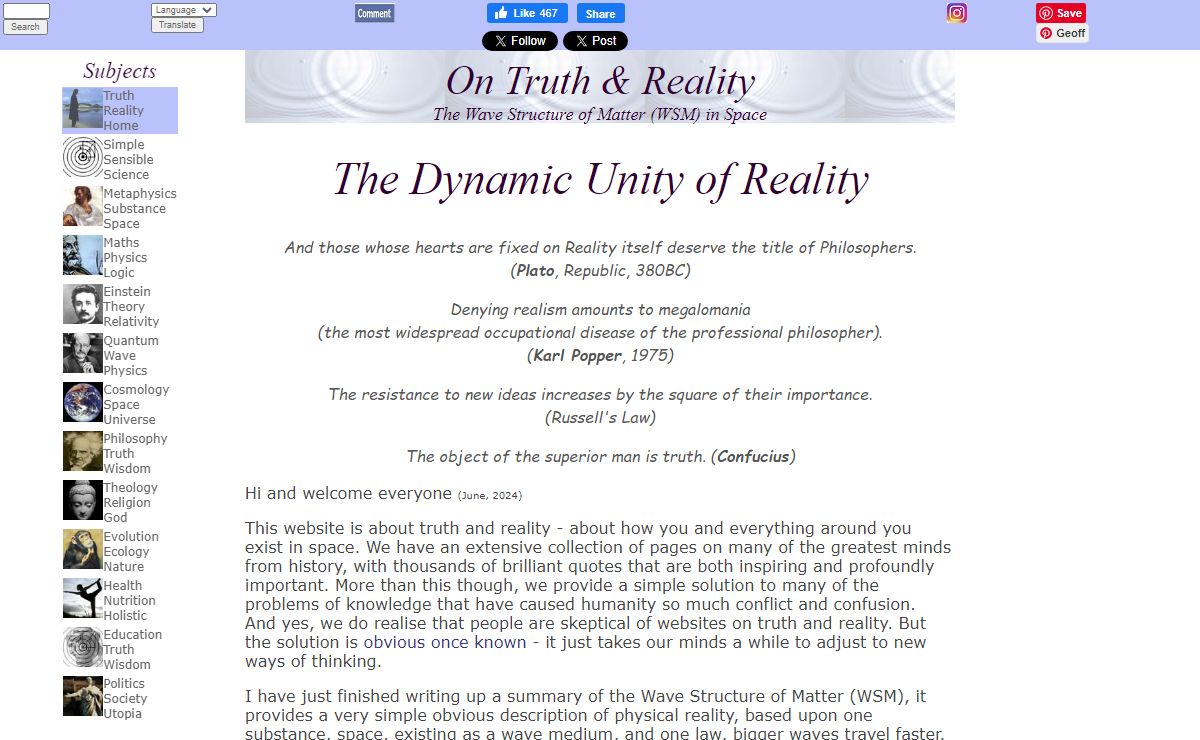 On Truth & Reality: Philosophy Physics Metaphysics of Space, Wave Structure of Matter. Famous Science Art Quotes.