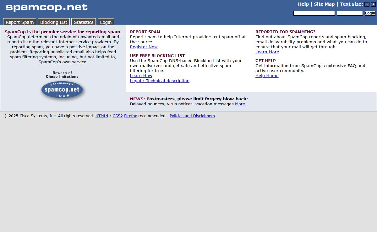 SpamCop.net - Beware of cheap imitations