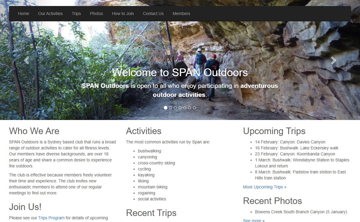 SPAN Outdoors: Sydney based club for bushwalking, canyoning, kayaking, mountain biking, cross country skiing