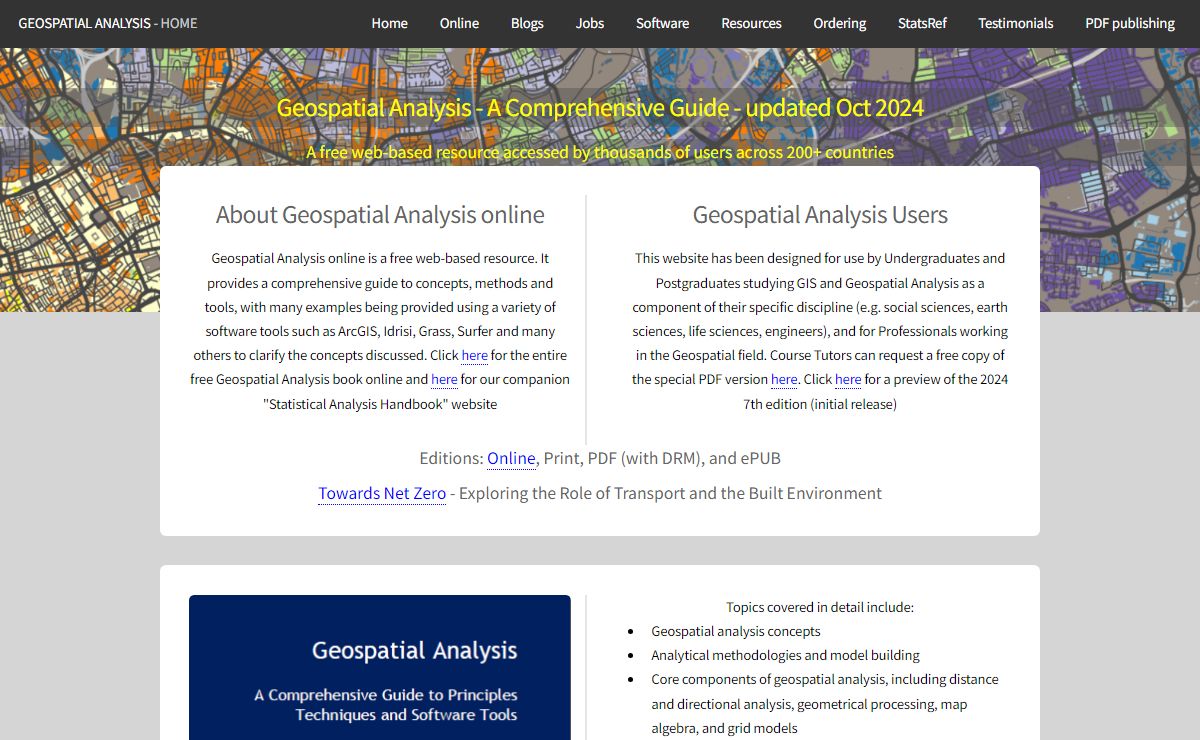 Geospatial Analysis - spatial and GIS analysis techniques and GIS software.