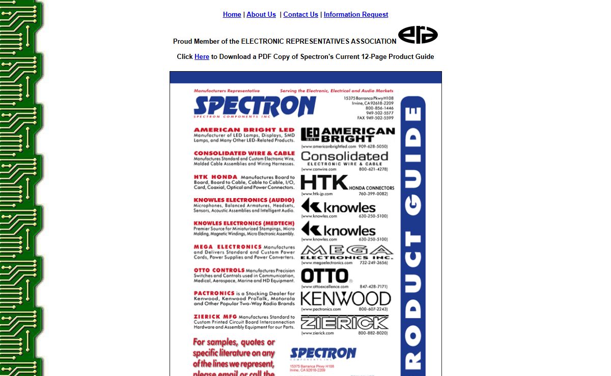 Spectron Components Inc - American Bright LED / Consolidated Wire and Cable / HTK Honda Connectors / Knowles Electronics / Mega Electronics / Otto Controls / Kenwood Radios / Zeirick Manufacturing