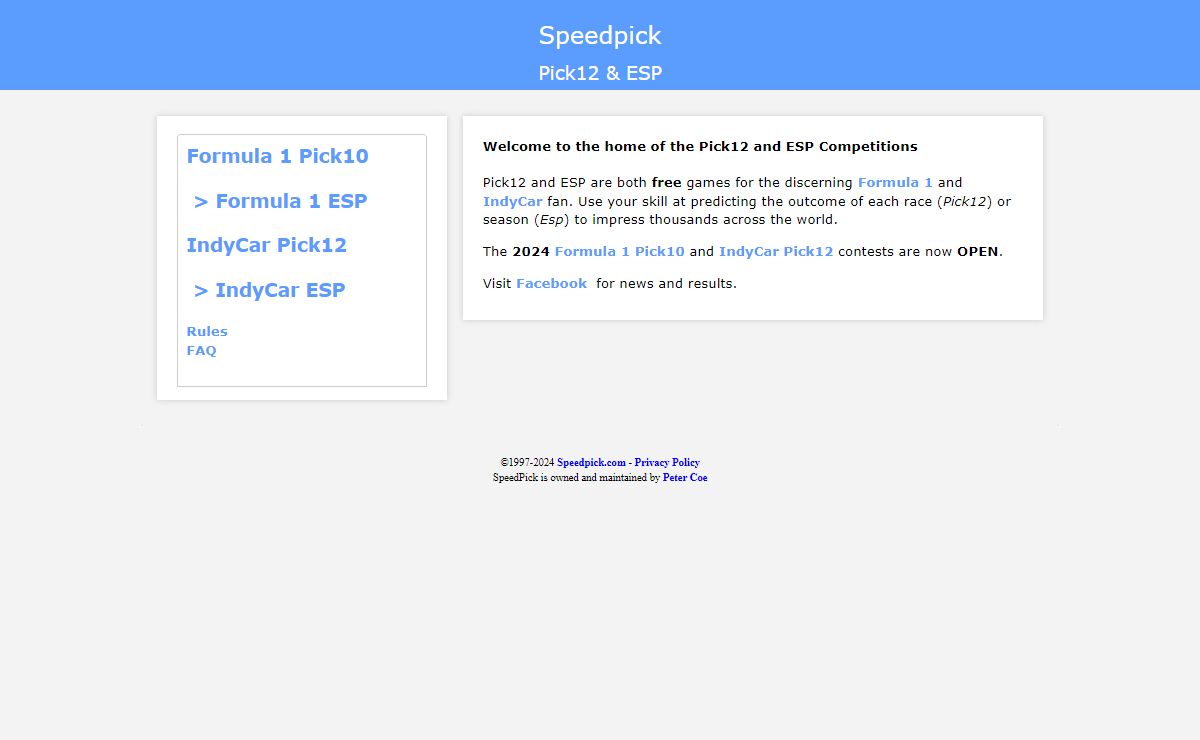 Speedpick Pick12 & ESP, the Internet Motor Racing games
