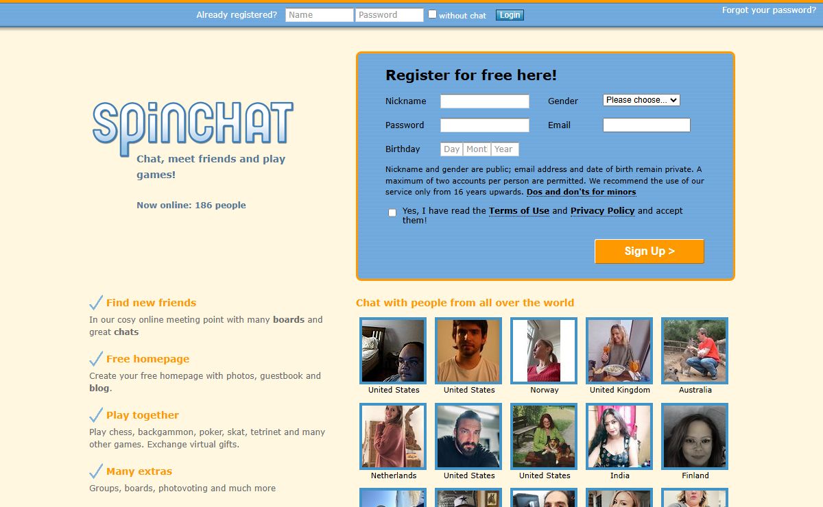 Spinchat.com - Free chat, Meet friends, Play games online