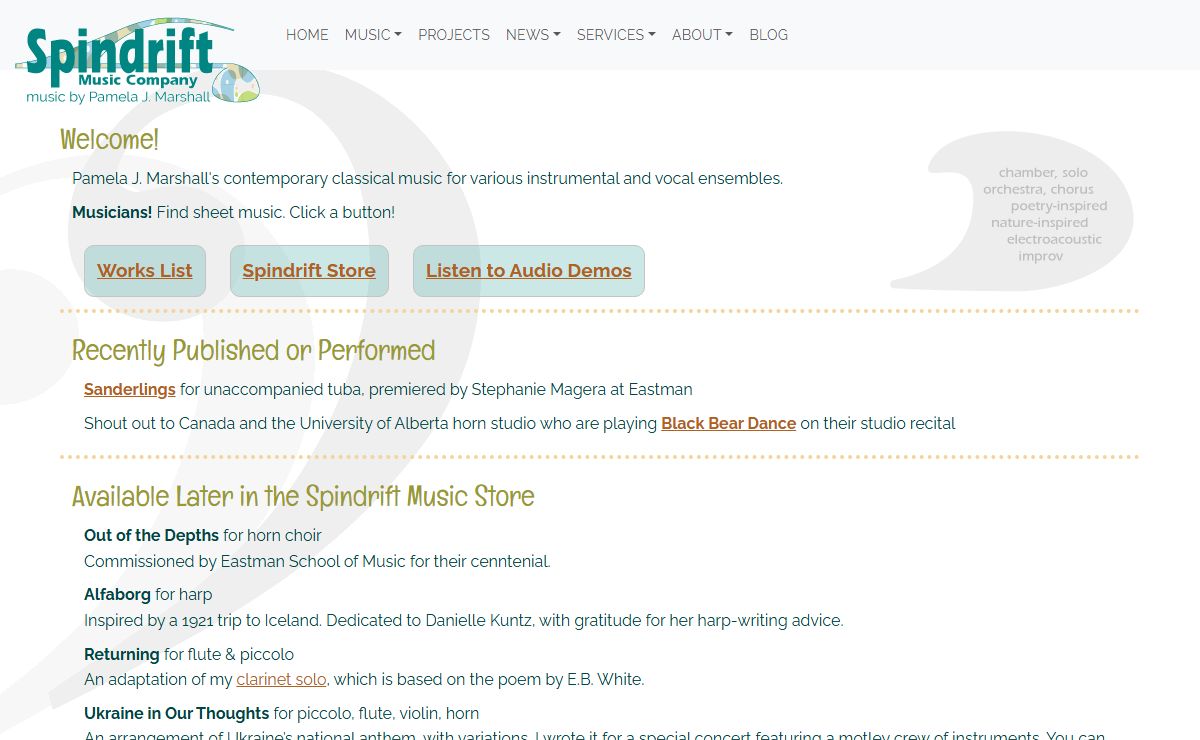 Spindrift Music Company - Music by Pamela J. Marshall