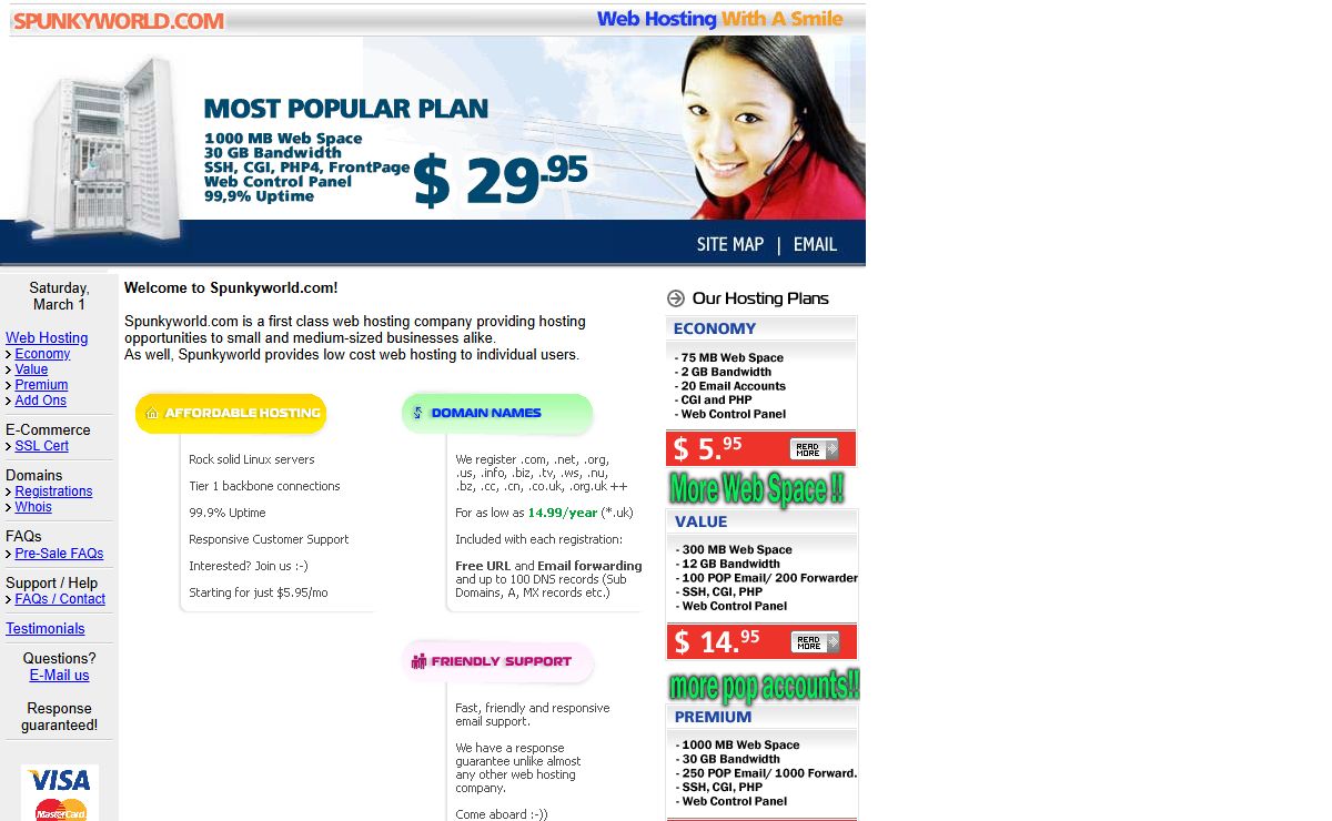 Web Hosting, web space, virtual servers - Spunkyworld Internet Services