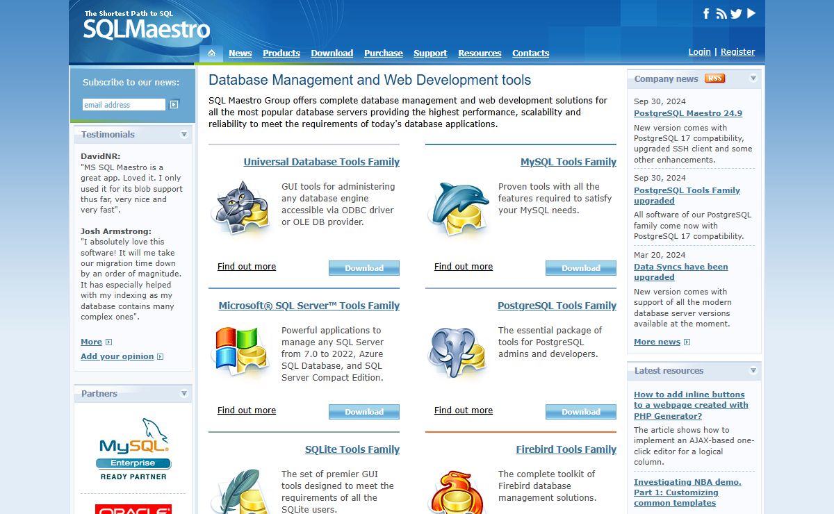 Database tools for MySQL, SQL Server, PostgreSQL, SQLite, Oracle, DB2, Firebird by SQL Maestro Group