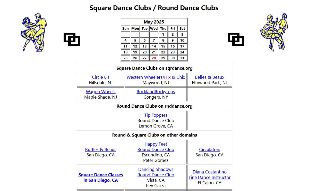 Square Dance Clubs on sqrdance.org, Round Dance Clubs on rnddance.org