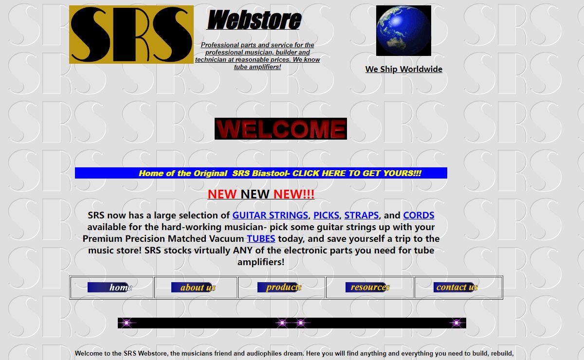 SRS-Webstore- parts for tube amplifiers, vacuum tubes, guitar strings- a musicians friend