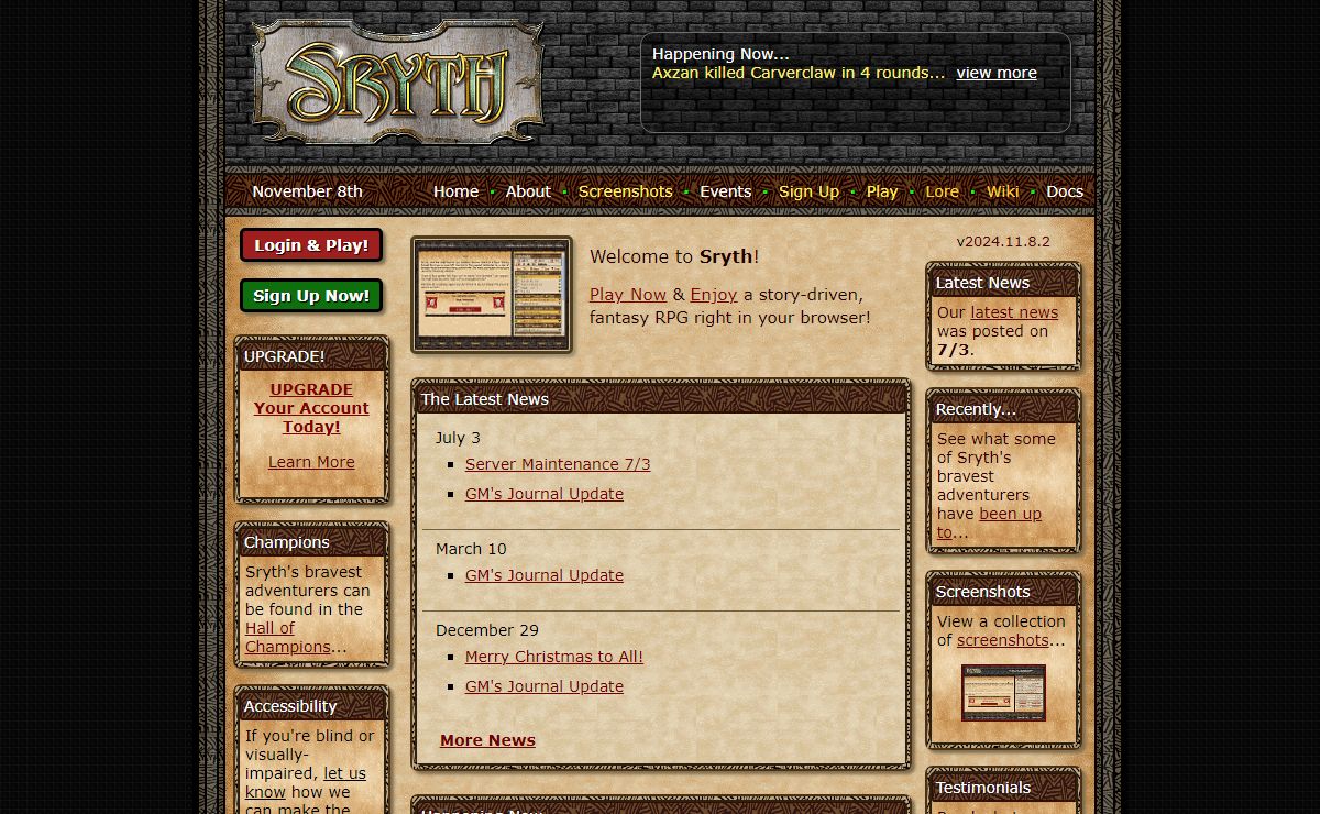 Sryth - browser-based fantasy text RPG