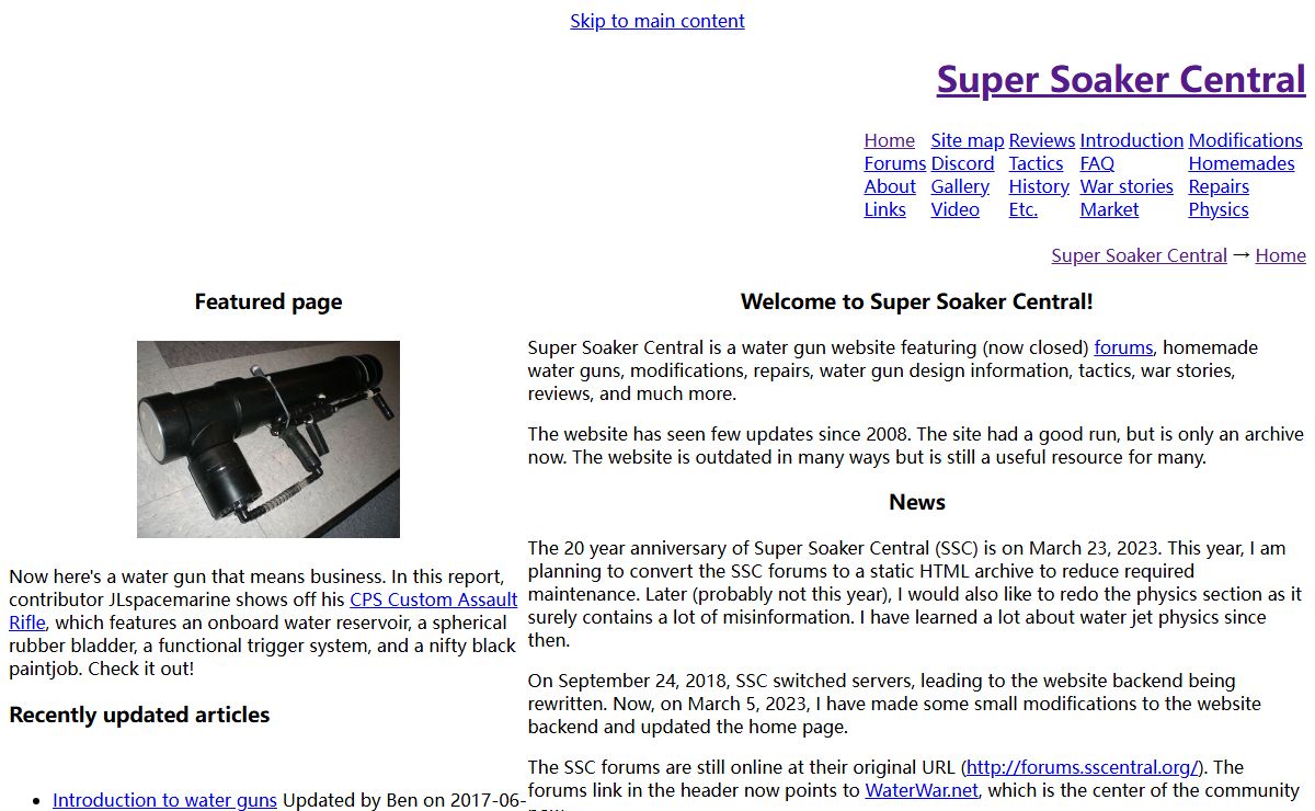 Super Soaker Central - the water gun source, featuring Super Soaker reviews, modifications, repairs, pictures, homemade water guns, forums, and more