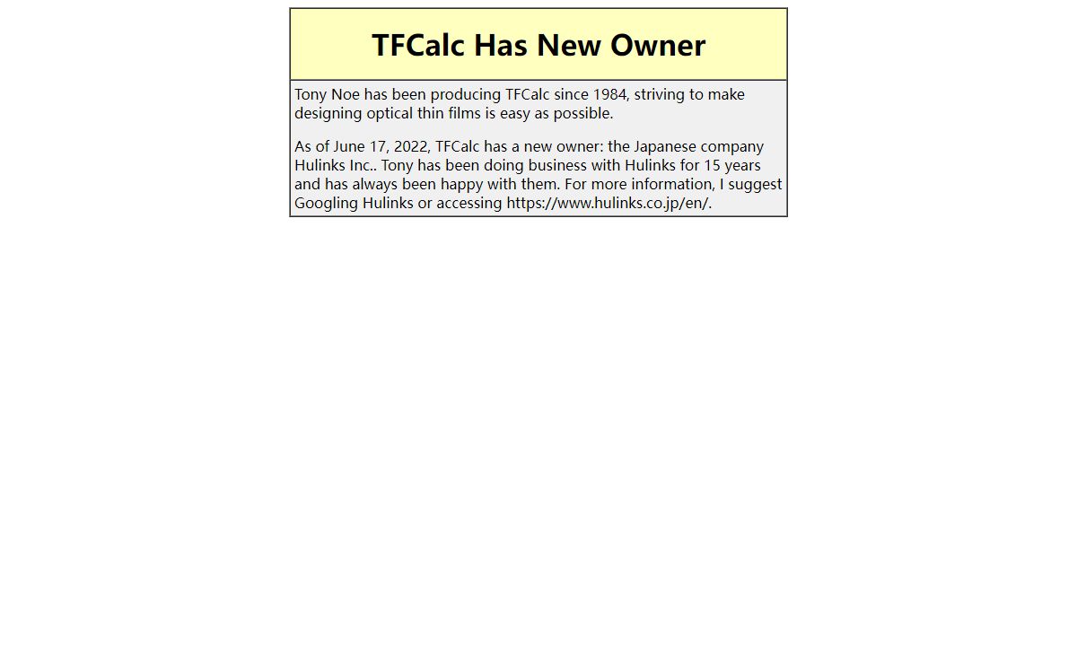 TFCalc Has New Owner