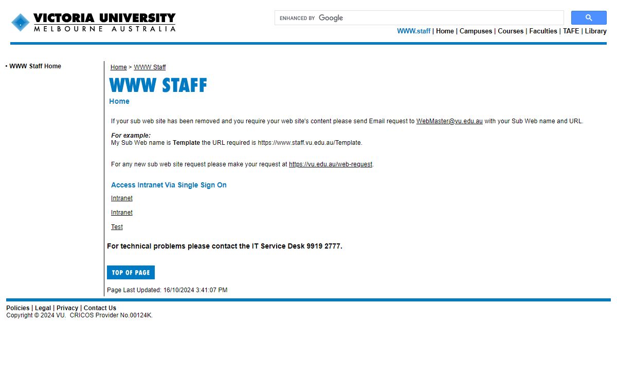 Victoria University WWW Staff