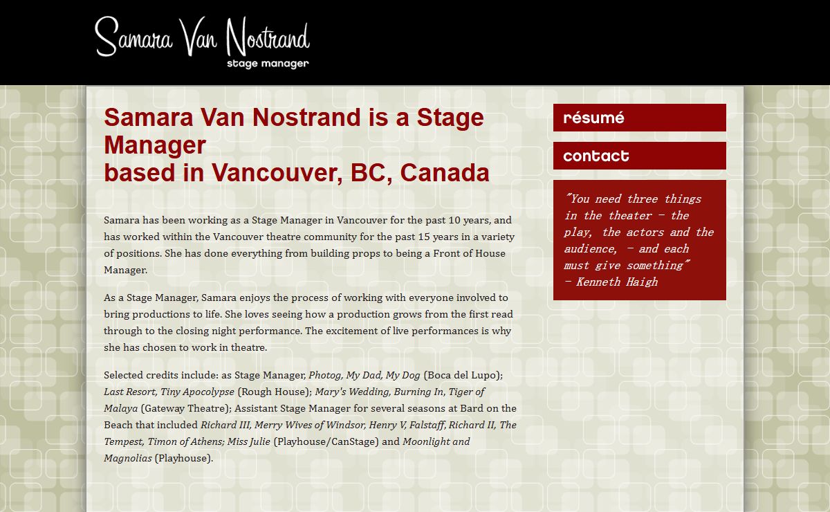 Samara Van Nostrand is a Stage Manager based in Vancouver, BC, Canada