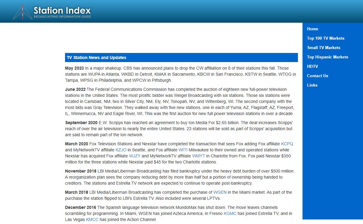 Complete List of TV Stations - Station Index