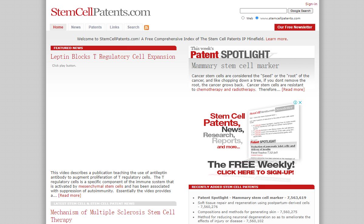 Stem Cell Patents - StemCellPatents.com - A Free Comprehensive Index of The Stem Cell Patents IP Minefield - StemCellPatents.com