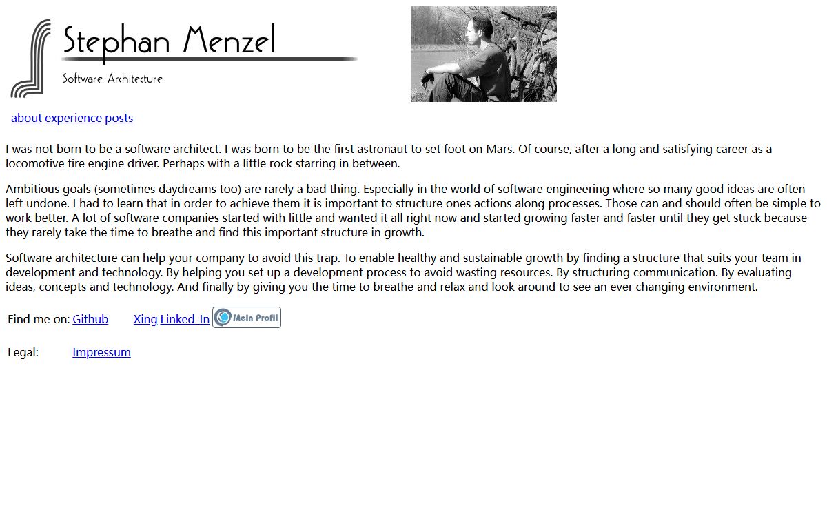 Stephan Menzel Software Architecture / about