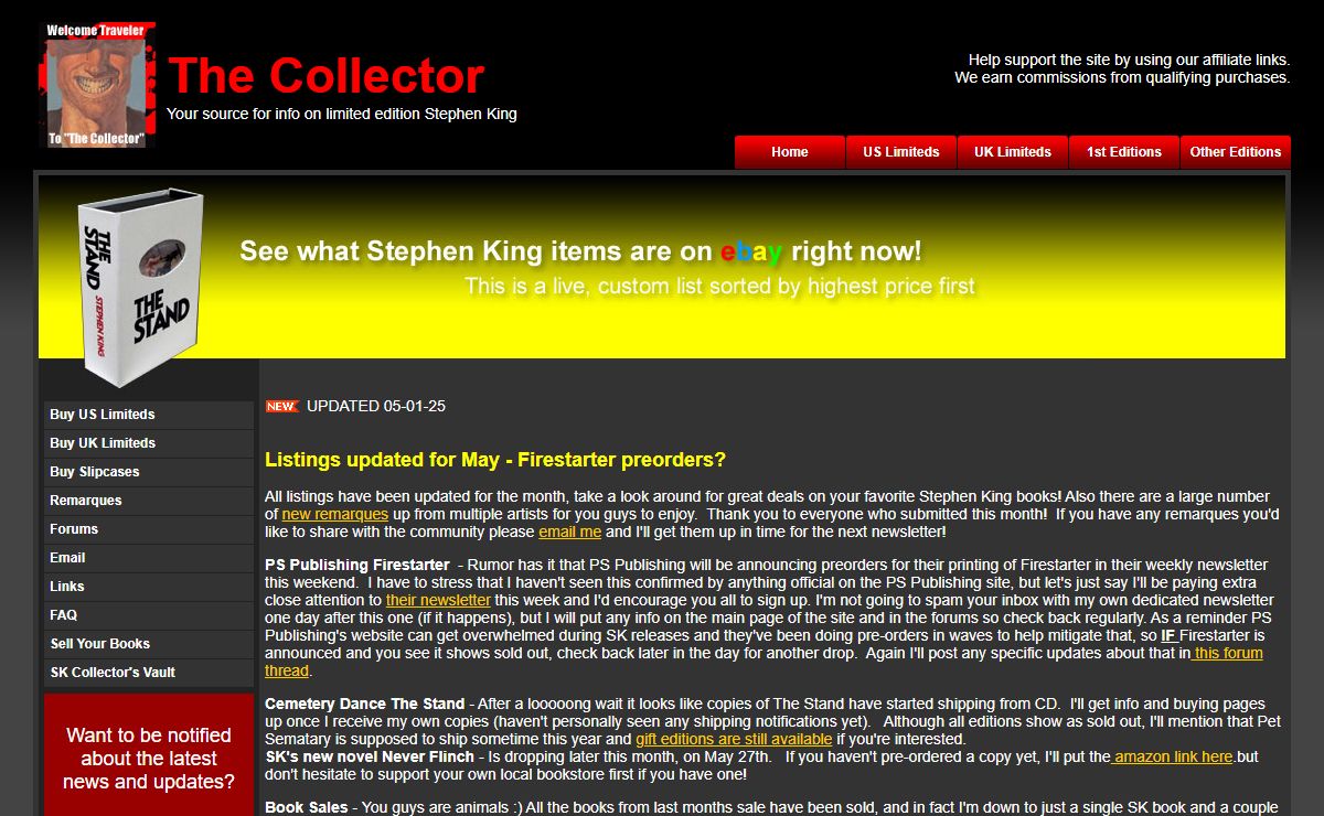 The Collector - info on rare Stephen King books