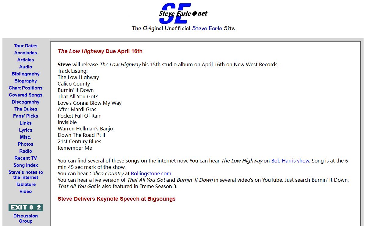 The Original Unofficial Steve Earle Site