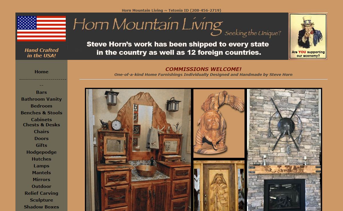Horn Mountain Living - Western Home Furnishings, Hand Crafted Wood Furniture, Architectural wood and stone carving, Made in the USA in Teton Valley, Idaho