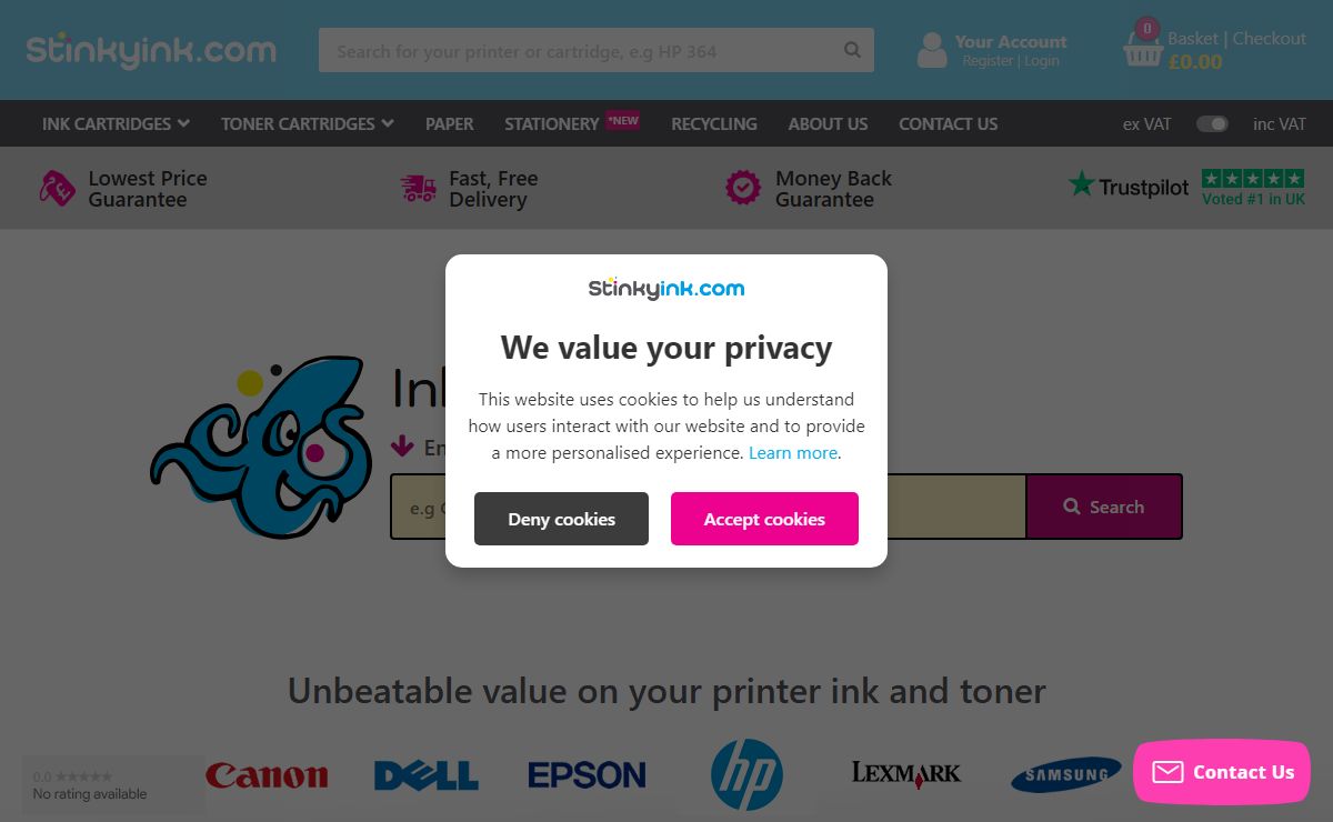 Printer Ink Cartridges - Fast, Free Delivery - Stinkyink