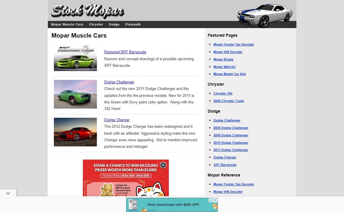 Mopar Muscle Cars: Dodge, Plymouth, Chrysler & Jeep @ Stock Mopar