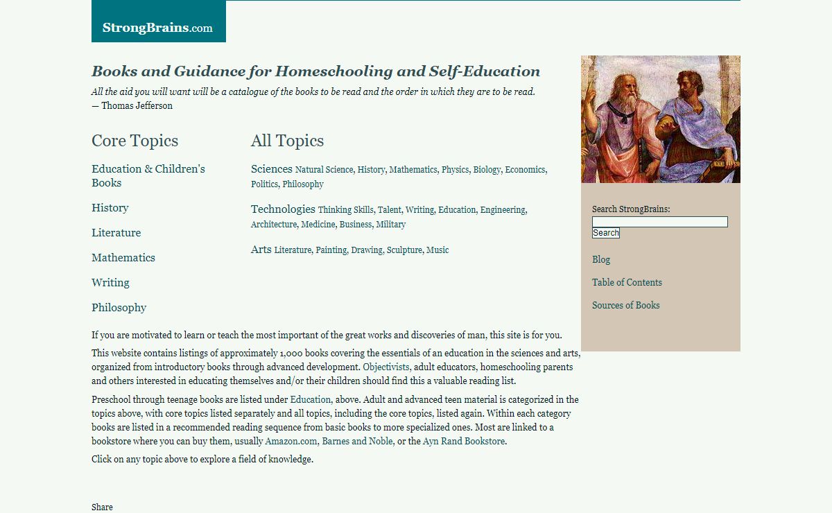 StrongBrains - Objectivist Homeschooling and Self-Education: History, Literature, Writing, Science and Art