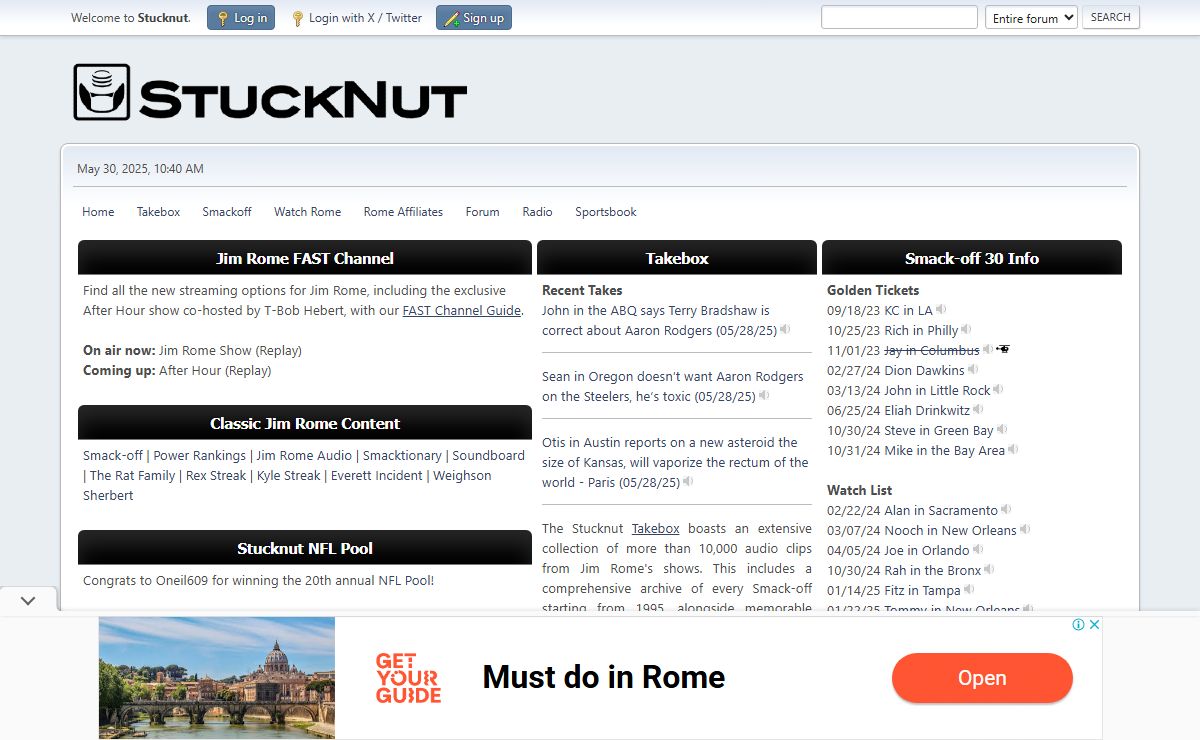 Stucknut - Jim Rome Show Fansite - Smackoff Audio Archive