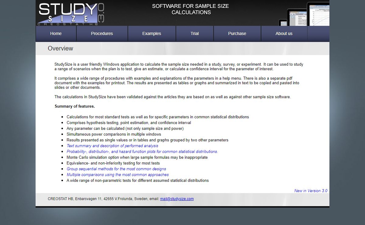 StudySize - Sample Size Software and Statistical Power Analysis