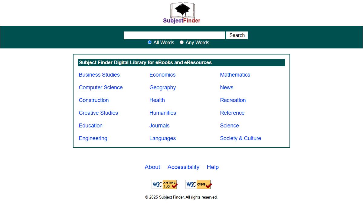 Subject Finder - Digital Library for eBooks and eResources