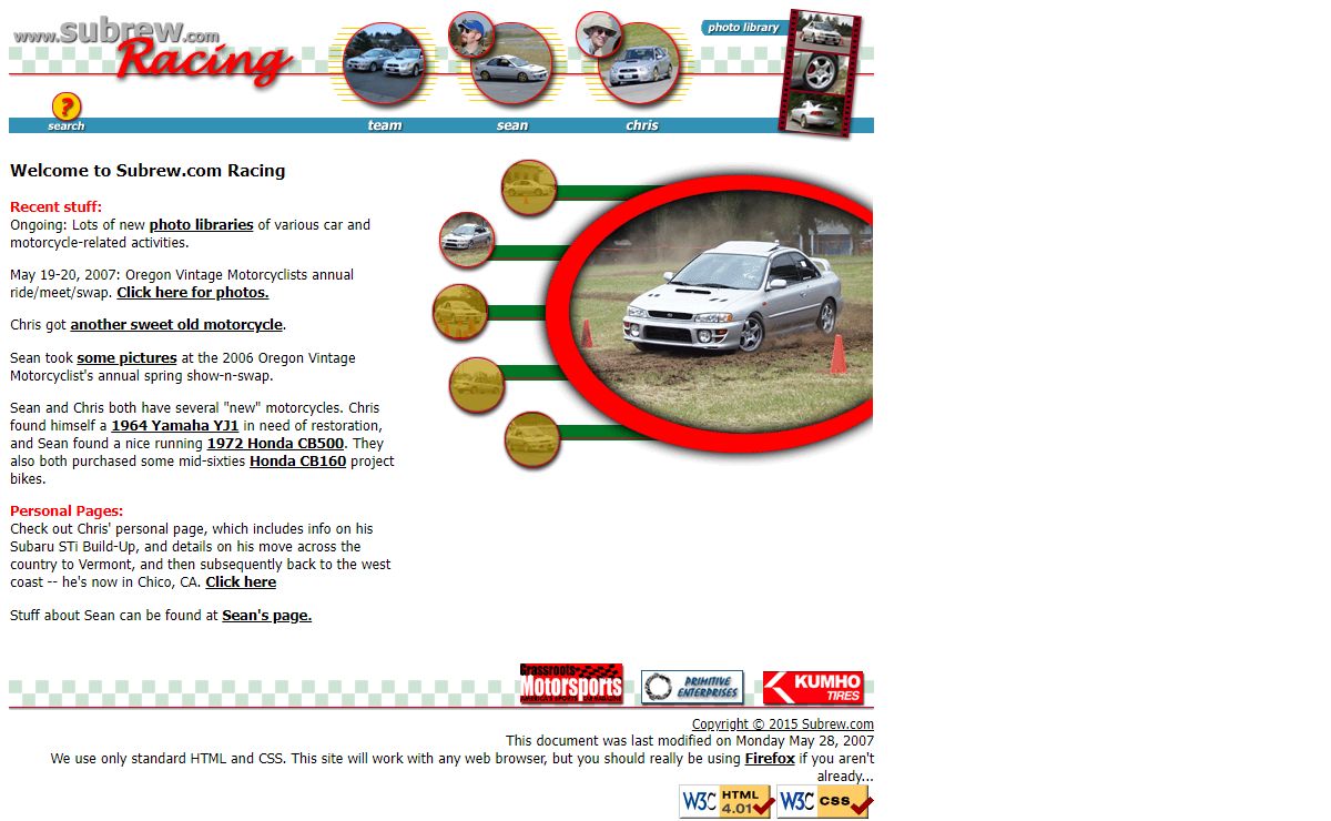 Subrew.com Racing Main Page