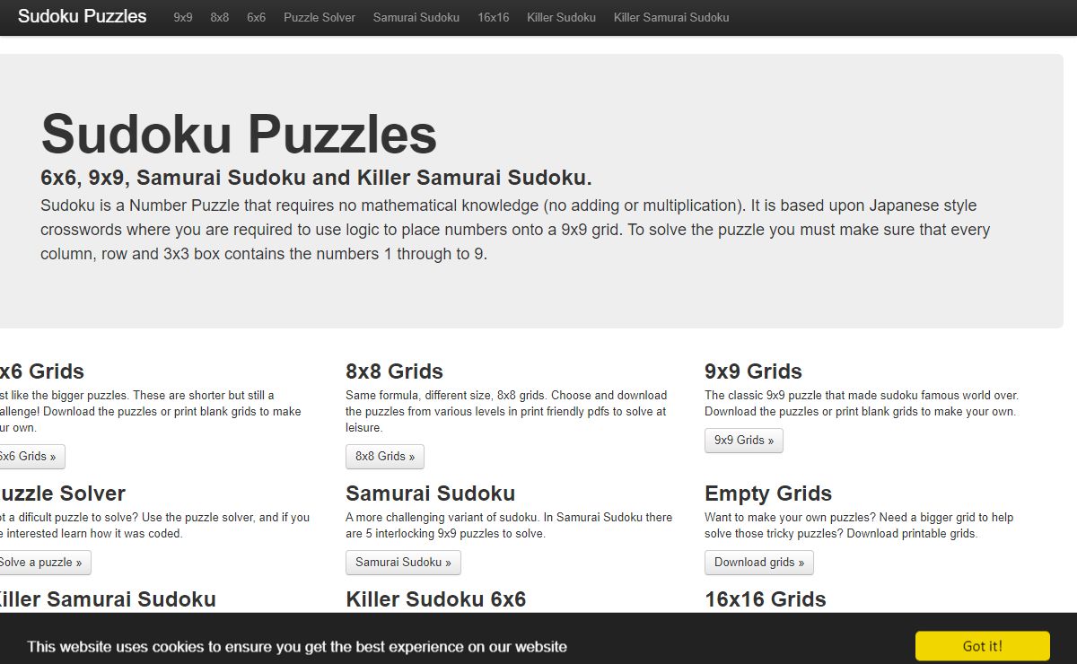 Sudoku - 9x9, 6x6 and Samurai Puzzles